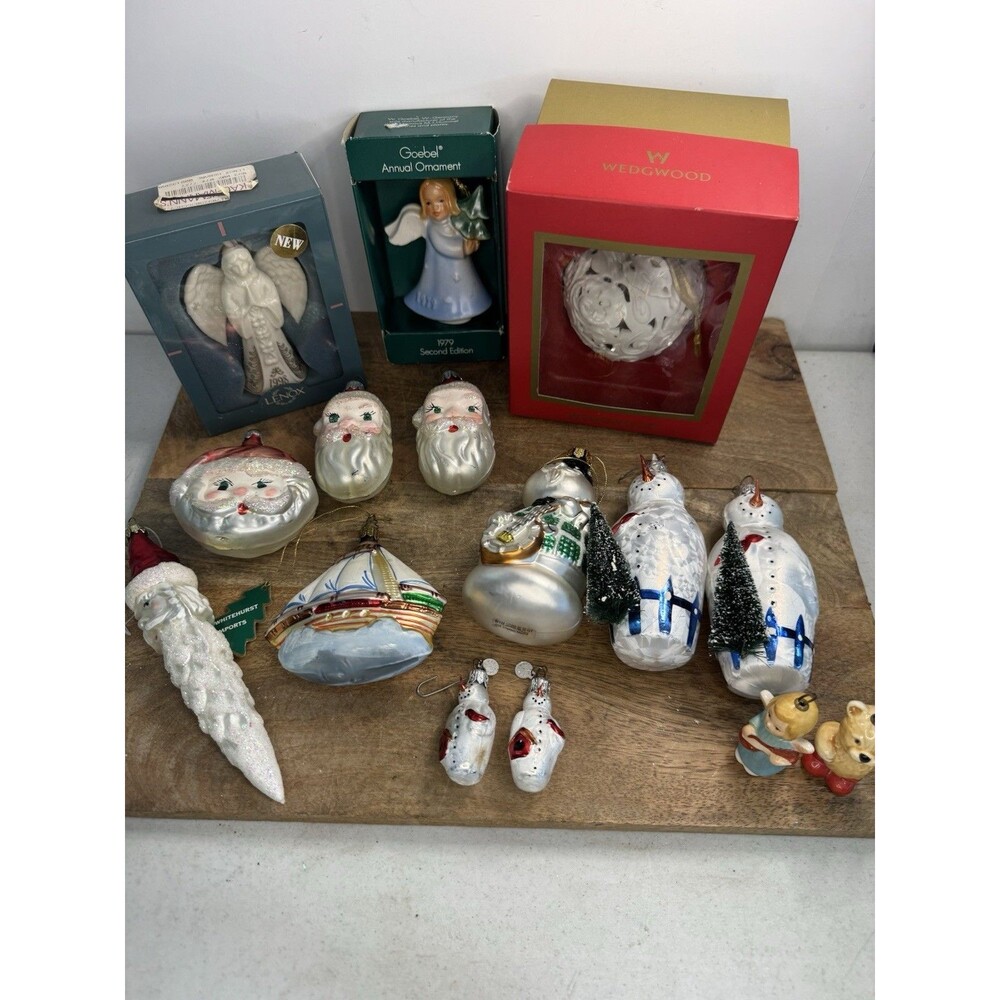 15 CHRISTMAS ORNAMENTS HAND BLOWN GLASS Goebel Lenox German Wedgewood Vintage
